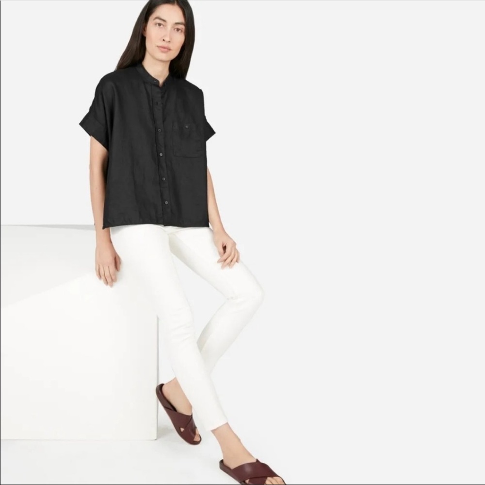 ISO!!! Everlane Linen Collarless Square Shirt - Black